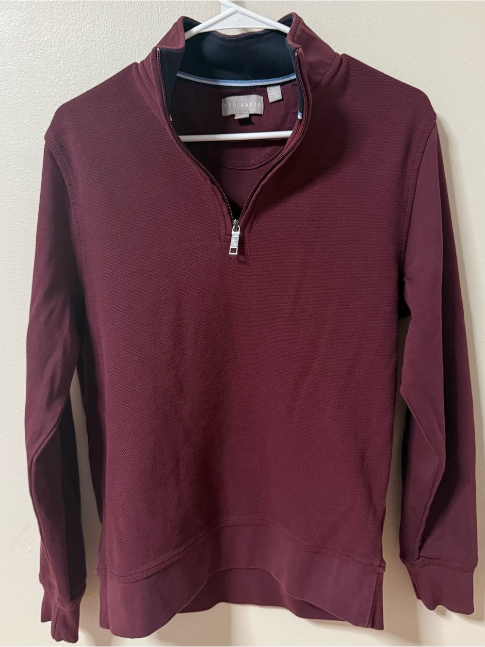 Ted Baker London Mens Quarter Zip Pullover Burgundy Textured Sweater Size Small